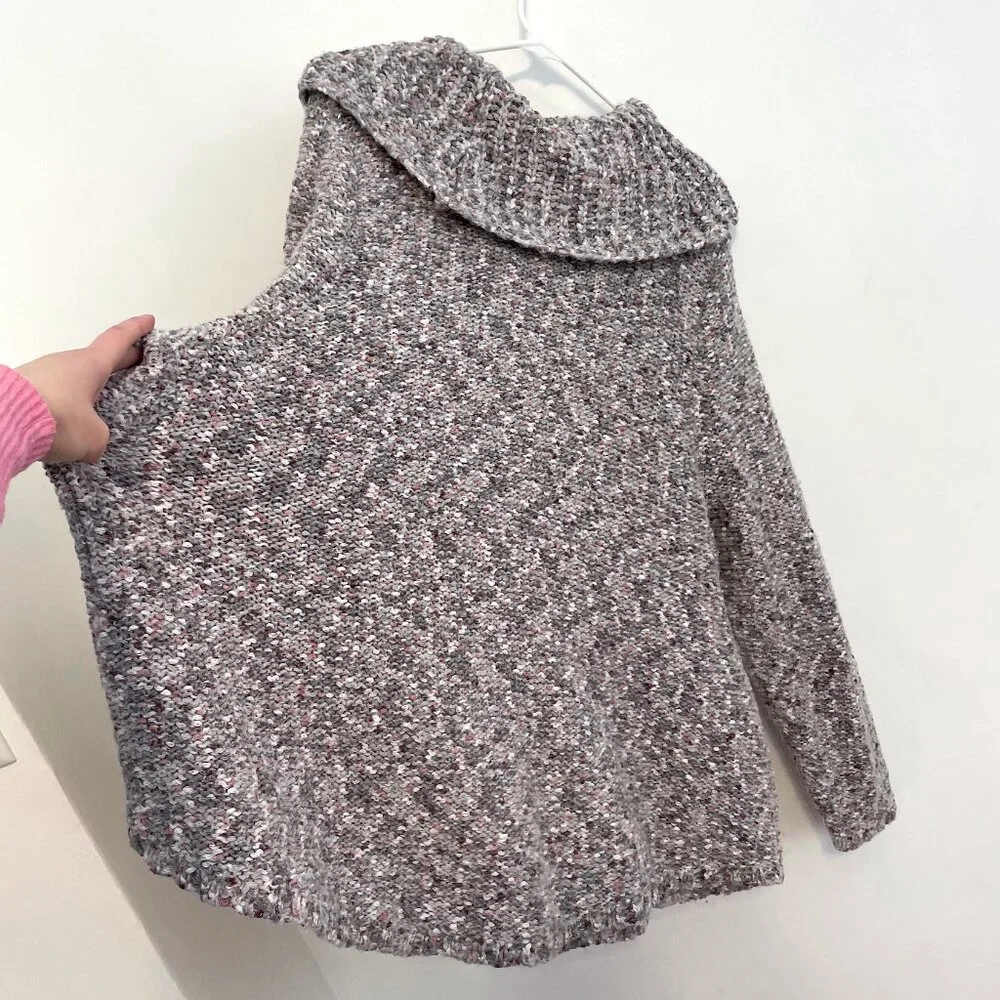 LANE BRYANT Plus Size Cowl Neck Sparkle Eyelash Sweater Gray Pink Chunky Knit 2X